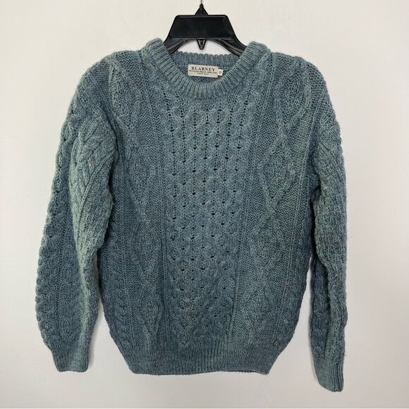 Vintage Blarney Woolen Mills Dusty Blue Cable Knit Sweater - Picture 2 of 6